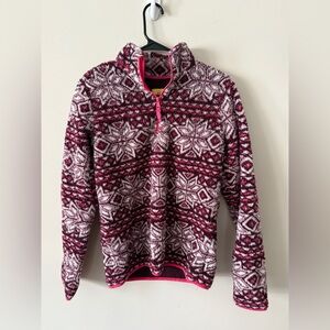 Women's Patterned Fleece Sweater - Pink and White